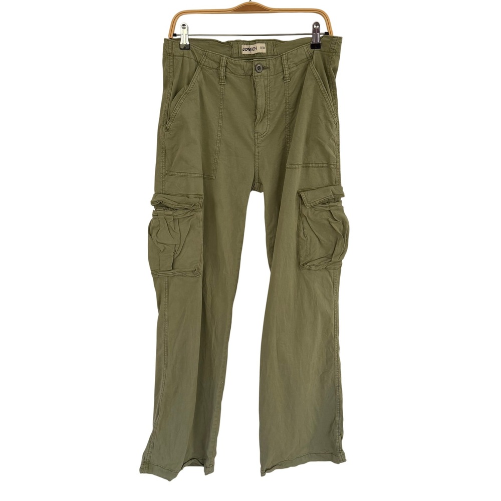 Lovegen Y2K Women Olive Green Tencel Cargo Pants Straight Leg Size 11/31 Utility